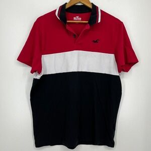 Hollister‎ Polo Shirt Men's XL Red Advanced Stretch Logo Colorblock